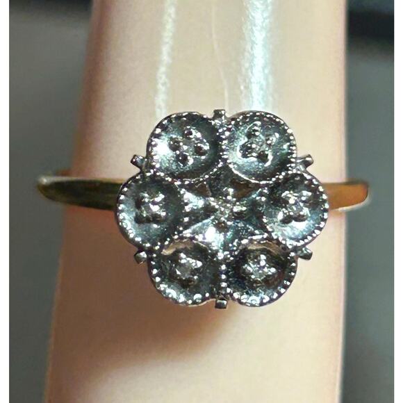 Vintage or antique 10K Solid Yellow Gold white gold Diamond Nugget Cluster Ring